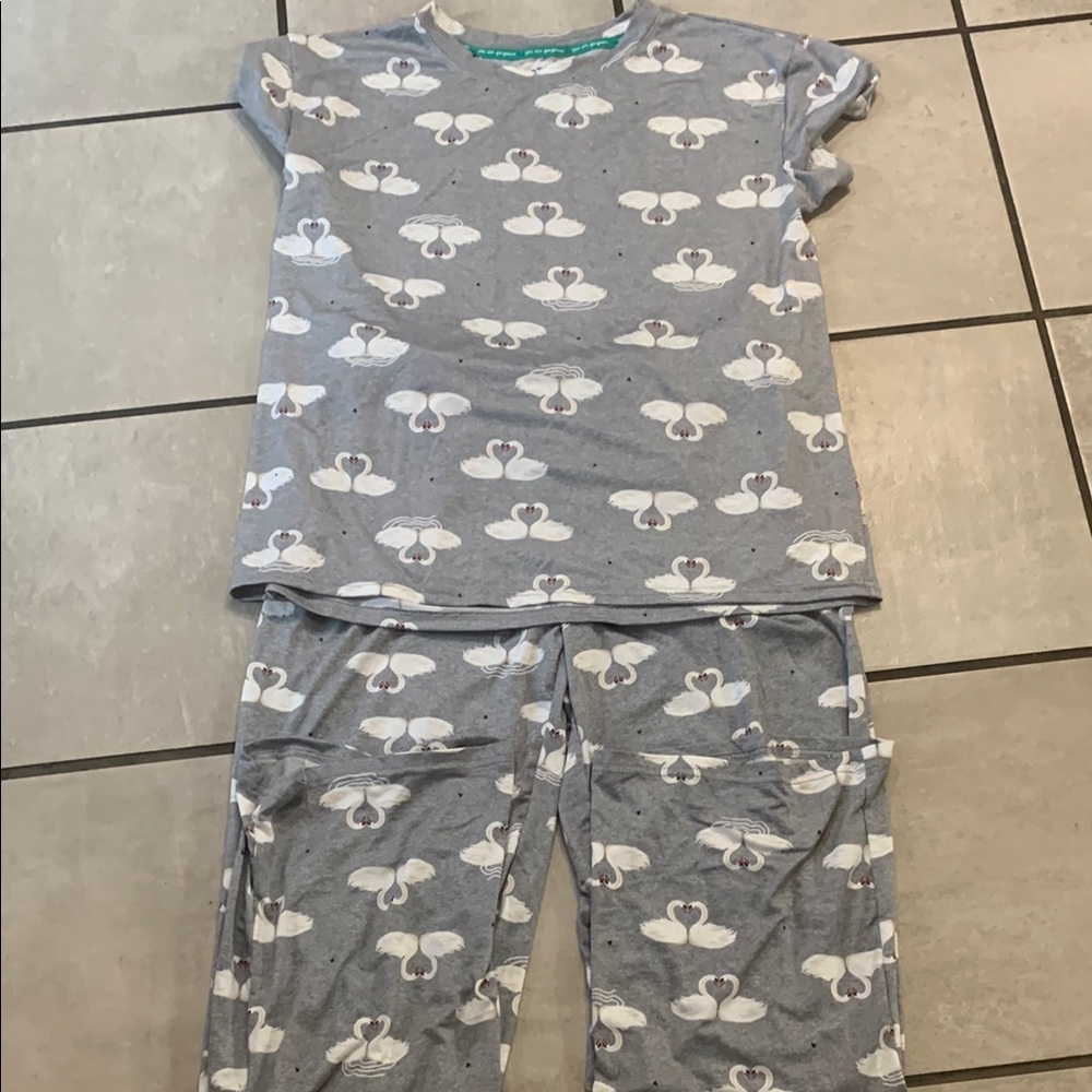 Gray and White Cloud Pajama Set with Short Sleeves